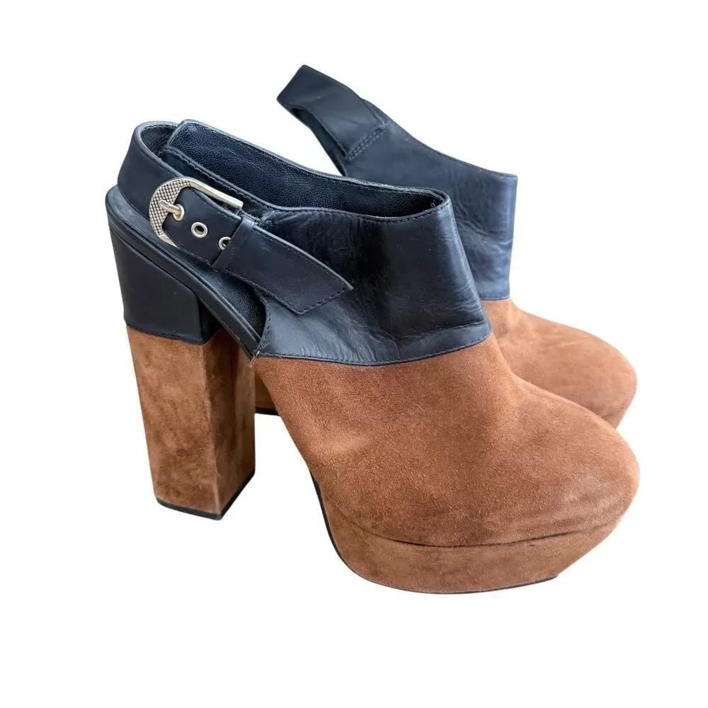 Dolce Vita Joanna Heels Platform Black Brown Suede Leather Shoes Womens 9 - Picture 2 of 12